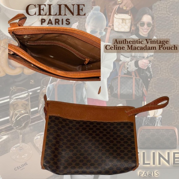 Celine Macadam 1980's Vintage Pouch With Wristlet Strap & Triomphe Logo (PROJECT - Picture 2 of 6